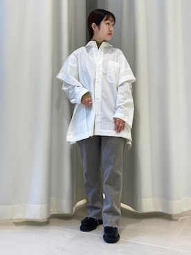 「ビッグシャツ」｜「アイテム（ブーツ）」を使った、みかさん（レディース・149cm）の秋コーディネート