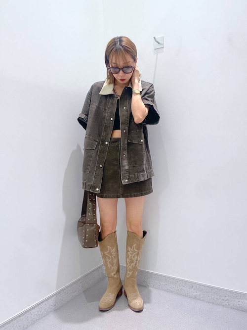 マディソンブルー キャメル　レザースエード　台形スカート　02 スカート SOFIE TIGHT LONG SKIRT BACK