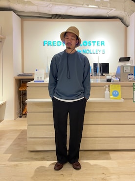 「halo commodity（ハロ　コモディティー）のアイテム（ハット）」を使った、ケンゾウさん（メンズ・175cm）の春コーディネート
