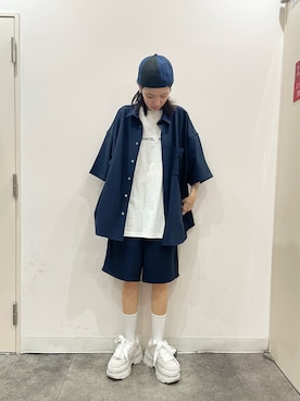 「BlackEyePatch（ブラックアイパッチ）のアイテム（帽子）」を使った、Hikaru Shimizuさん（レディース・165cm）の夏コーディネート