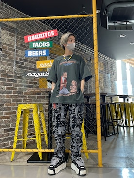 「L.H.P（エルエイチピー）のアイテム（Tシャツ/カットソー）」を使った、Hikaru Shimizuさん（レディース・165cm）の夏コーディネート