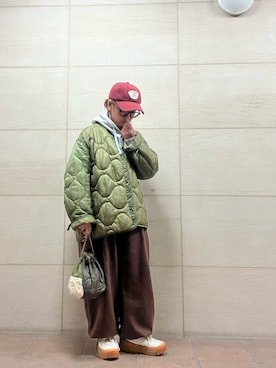 「Handmade（ハンドメイド）のアイテム（バッグ）」を使った、せんちゃんさん（レディース・150cm）の冬コーディネート