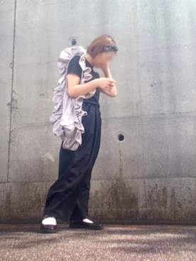 「ear PAPILLONNER（イアパピヨネ）のフリルバッグ（トートバッグ、パープル系）」を使った、＊心愛＊ココさん（レディース・160cm）の秋コーディネート