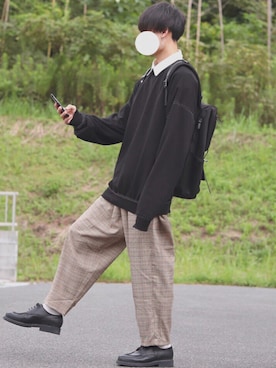 「INTER FACTORY（インターファクトリー）のファッションインフルエンサー DAISUKE - ダブルベルトメッシュレザーリュック　made in INTER FACTORY（バックパック/リュック）」を使った、DAISUKE.さん（メンズ・177cm）の秋コーディネート