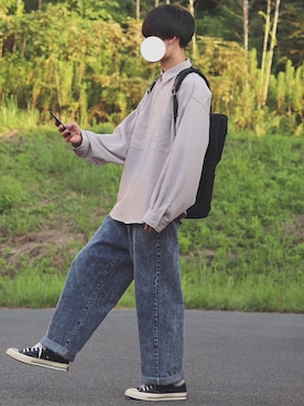 「INTER FACTORY（インターファクトリー）のファッションインフルエンサー DAISUKE - ダブルベルトメッシュレザーリュック　made in INTER FACTORY（バックパック/リュック）」を使った、DAISUKE.さん（メンズ・177cm）の秋コーディネート