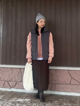 「アイテム（ダウンベスト）」を使った、はやしさん（レディース・161cm）の冬コーディネート