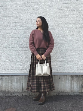 「ニット/セーター」｜「アイテム（シューズ）」を使った、はやしさん（レディース・161cm）の冬コーディネート