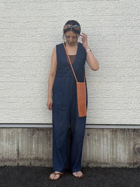 「旅行コーデ」｜「アイテム（オールインワン・サロペット）」を使った、はやしさん（レディース・161cm）の夏コーディネート