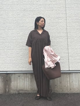「ITEMS URBANRESEARCH（アイテムズ アーバンリサーチ）のレースドッキングオールインワン（その他パンツ、ブラウン系）」を使った、はやしさん（レディース・161cm）の秋コーディネート