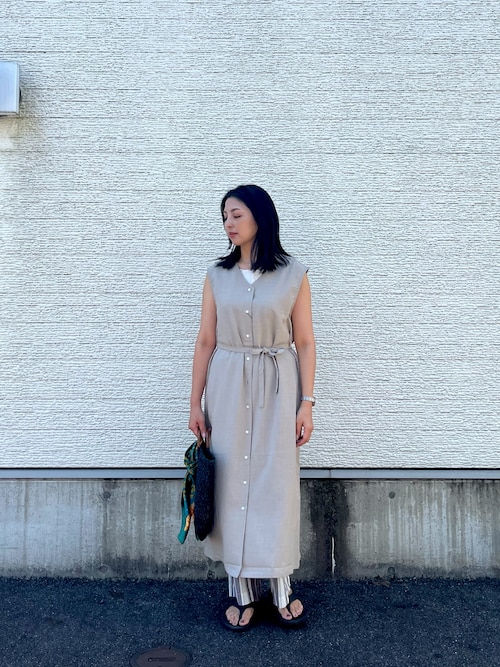 セール】『セットアップ対応』リネンライクウエストマークワンピース