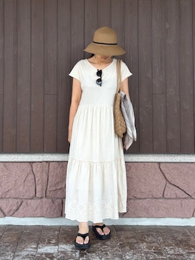 「アイテム（ハット、ブラウン系）」を使った、はやしさん（レディース・161cm）の夏コーディネート