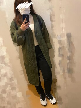 「カーキアウター」｜「アイテム（ノーカラージャケット）」を使った、あべちゃんさん（レディース・160cm）の秋コーディネート