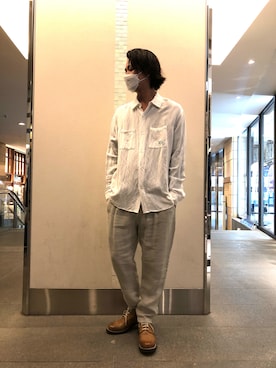 「ISAMU KATAYAMA BACKLASH（イサムカタヤマバックラッシュ）のアイテム（シューズ）」を使った、motohisaさん（メンズ・176cm）の春コーディネート