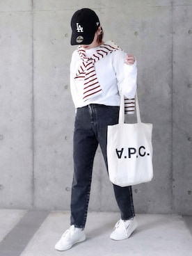 「ボーダーTシャツ」｜「アイテム（福袋/福箱）」を使った、ちぃーさん（レディース・161cm）の秋コーディネート