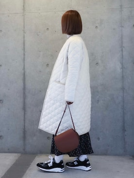 「New Balance」｜「アイテム（ノーカラーコート）」を使った、ちぃーさん（レディース・161cm）の秋コーディネート