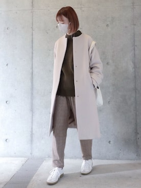 「ノーカラー」｜「アイテム（ノーカラーコート）」を使った、ちぃーさん（レディース・161cm）の秋コーディネート