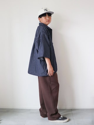 「WETTEMPT（ウィテンプト）のDUNGAREE STRIPE DRAW CORD SHIRT /ダンガリーストライプドローコードシャツ（シャツ/ブラウス）」を使った、KISA / SANAさん（キッズ・148cm）の夏コーディネート