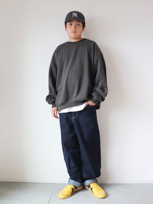 「Champion(チャンピオン)の【Champion/チャンピオン】【ZOZOTOWN先行販売!!カラー別注】レディース クルーネックスウェットシャツ(スウェット)」を使った、KISA / SANAさん(キッズ・100cm)の秋コーディネート