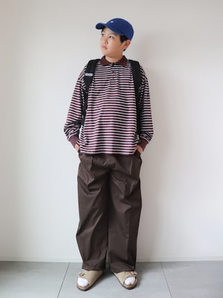 「PAIRMANON STREET（ペアマノンストリート）の【90-160cm】【綿100%】ポロ襟  長袖 Tシャツ【PAIRMANON STREET】（ポロシャツ）」を使った、KISA / SANAさん（キッズ・90cm）の秋コーディネート