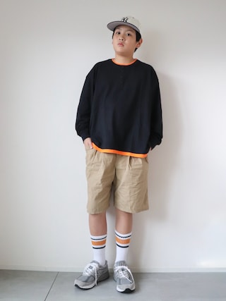「PAIRMANON STREET（ペアマノンストリート）の【90-160cm】【綿100%】レイヤード 長袖 Tシャツ【PAIRMANON STREET】（Tシャツ/カットソー）」を使った、KISA / SANAさん（キッズ・90cm）の秋コーディネート