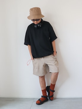 「WETTEMPT（ウィテンプト）のQUICK DRYING ASYMMETRY DRAW CORD TEE / 吸水速乾アシメドローコードT（Tシャツ/カットソー）」を使った、KISA / SANAさん（キッズ・148cm）の夏コーディネート