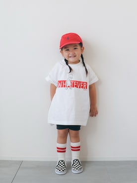 「LOWRYS FARM（ローリーズファーム）のシンプソンズ／ＢＩＧＴ　 576603（Tシャツ/カットソー）」を使った、KISA / SANAさん（キッズ・90cm）の夏コーディネート