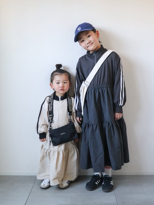 サイドライン ハーフジップ トラック ティアードワンピース