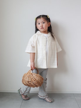 「p.premier（ピードットプルミエ）のアイテム（パンツ）」を使った、KISA / SANAさん（キッズ・154cm）の春コーディネート