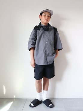 「NEW ERA（ニューエラ）の【NEWERA×JS / ニューエラ】別注 NY LP5950（キャップ）」を使った、KISA / SANAさん（キッズ・148cm）の夏コーディネート