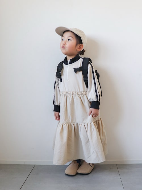 サイドライン ハーフジップ トラック ティアードワンピース