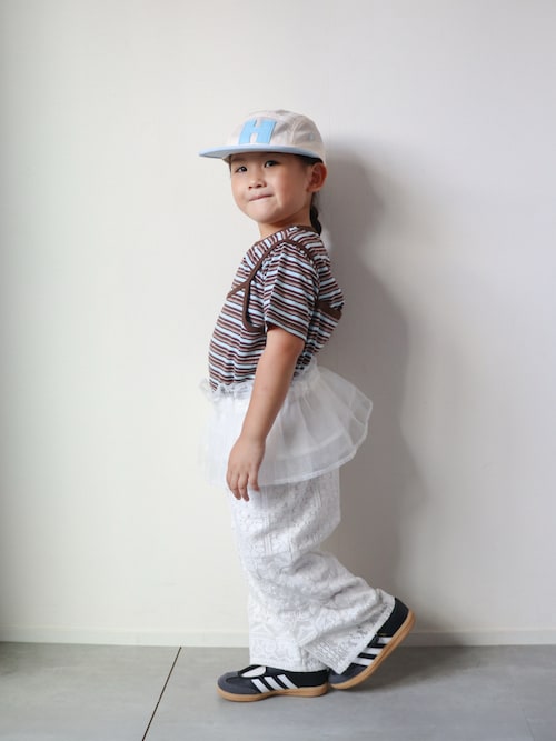 「LOWRYS FARM(ローリーズファーム)の2PカットプルオーバーSS 1000273(Tシャツ/カットソー)」を使った、KISA / SANAさん(キッズ・90cm)の夏コーディネート