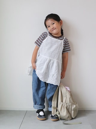 「LOWRYS FARM(ローリーズファーム)の2PカットプルオーバーSS 1000273(Tシャツ/カットソー)」を使った、KISA / SANAさん(キッズ・90cm)の秋コーディネート
