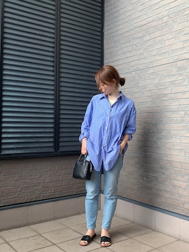 「ZOZO（ゾゾ）のスリムテーパードデニムパンツ［WOMEN］（デニムパンツ）」を使った、Rさん（レディース・153cm）の夏コーディネート