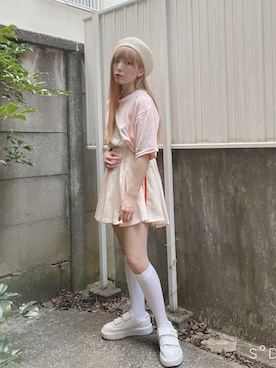 「Tシャツ/カットソー」｜「アイテム（ハンチング/ベレー帽）」を使った、キノさん（レディース・153cm）の夏コーディネート