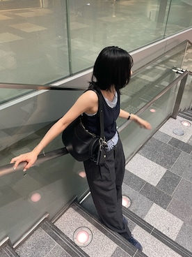「MUHET（ミュエータ）のlayered like tank top with built-in cups / カップ付きレイヤード風タンクトップ（タンクトップ）」を使った、senaさん（レディース・160cm）の夏コーディネート