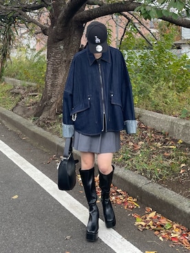 「アイテム（デニムジャケット）」を使った、senaさん（レディース・160cm）の冬コーディネート