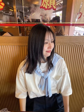 「UNIQLO（ユニクロ）のアイテム（カーディガン/ボレロ、ブルー系）」を使った、senaさん（レディース・160cm）の夏コーディネート
