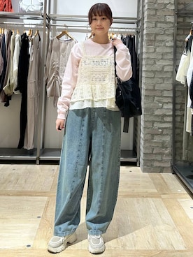 「LEPSIM（レプシィム）のレースキャミ　634422（キャミソール、ホワイト系）」を使った、しおりんさん（レディース・165cm）の春コーディネート