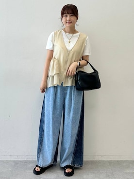 「LEPSIM（レプシィム）のイージーデニムパンツ　630150【KKfashion紹介アイテム】（デニムパンツ、ブルー系）」を使った、しおりんさん（レディース・165cm）の春コーディネート
