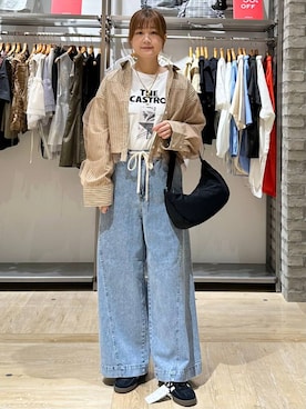 「LEPSIM（レプシィム）のイージーバギーデニム　290477（デニムパンツ）」を使った、しおりんさん（レディース・165cm）の夏コーディネート