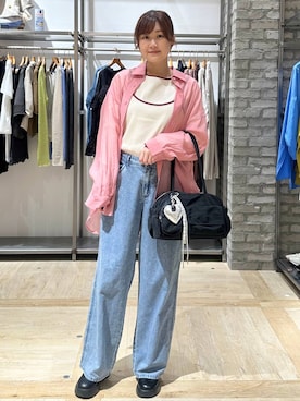 「LEPSIM（レプシィム）のシアーシャツ長袖チュニック　147435（シャツ/ブラウス、ピンク系）」を使った、しおりんさん（レディース・165cm）の春コーディネート