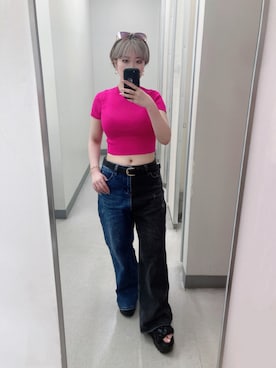 「ZARA（ザラ）のアイテム（ニット/セーター、ピンク系）」を使った、mi桜さん（レディース・153cm）の夏コーディネート