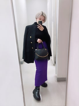 「パープル×黒」｜「アイテム（ジャケット/アウター）」を使った、mi桜さん（レディース・153cm）の冬コーディネート