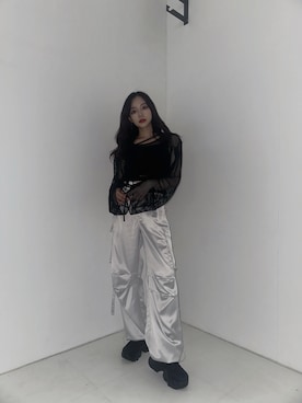 「ANDGEEBEE（アンジービー）のアイテム（その他トップス）」を使った、村瀬紗英さん（レディース・159cm）の秋コーディネート