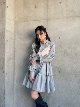 「ANDGEEBEE（アンジービー）のアイテム（シャツワンピース）」を使った、村瀬紗英さん（レディース・159cm）の冬コーディネート