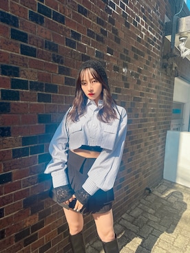 「ANDGEEBEE（アンジービー）のアイテム（シャツ/ブラウス）」を使った、村瀬紗英さん（レディース・159cm）の夏コーディネート