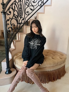 「ANDGEEBEE（アンジービー）のアイテム（スウェット）」を使った、村瀬紗英さん（レディース・159cm）の春コーディネート