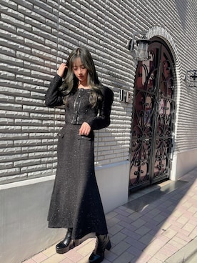 「ANDGEEBEE（アンジービー）のアイテム（ノーカラージャケット）」を使った、村瀬紗英さん（レディース・159cm）の冬コーディネート