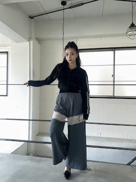 「アイテム（スラックス）」を使った、村瀬紗英さん（レディース・159cm）の冬コーディネート