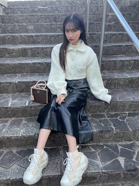 「ANDGEEBEE（アンジービー）のアイテム（その他アウター）」を使った、村瀬紗英さん（レディース・159cm）の春コーディネート